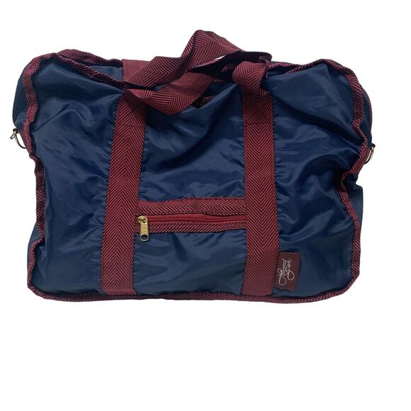 Vintage Hollywood Park Blue Burgundy Light Duffle Bag - Picture 2 of 8